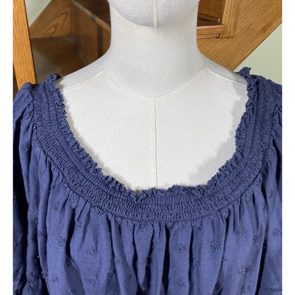 Old Navy Babydoll Top Women's Plus 4x Blue Smocked Back Peasant Boho Cottagecore - Picture 2 of 10